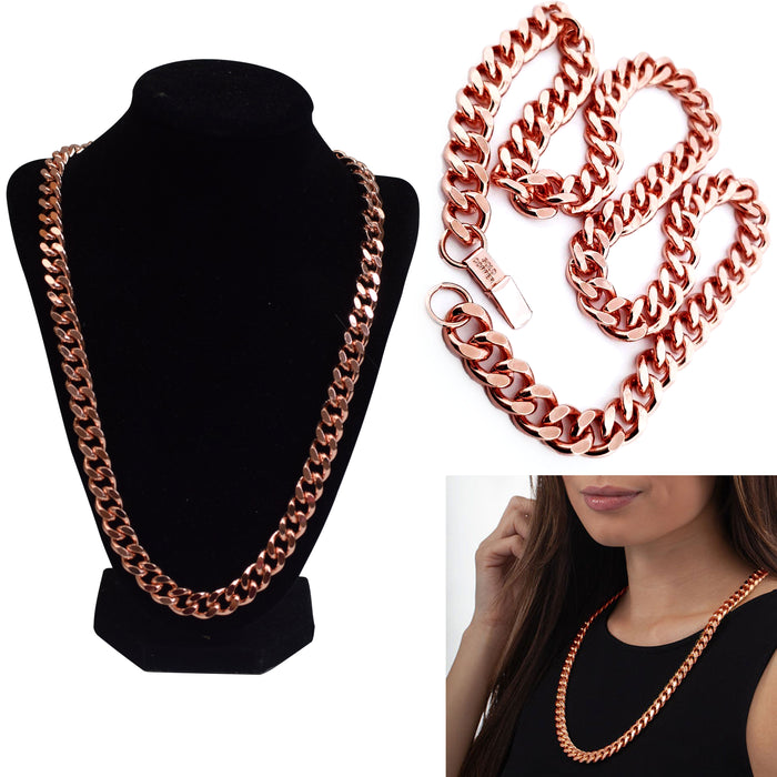 1 Pure Copper Cuban Link Necklace Heavy Solid Statement Jewelry Chain 24" Unisex