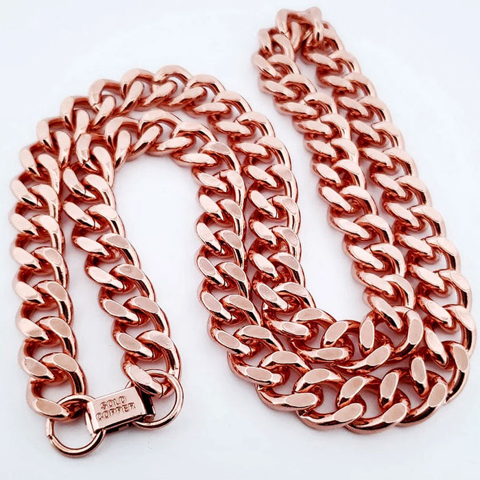 1 Pure Copper Cuban Link Necklace Heavy Solid Statement Jewelry Chain 24" Unisex