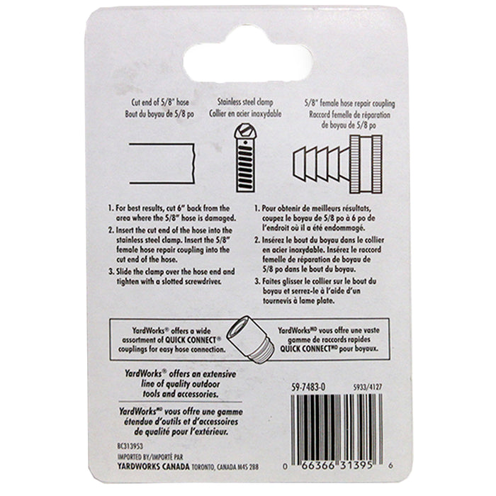 Garden Hose End Repair Hose Coupling 5/8" Female WITH HEAVY DUTY CLAMP