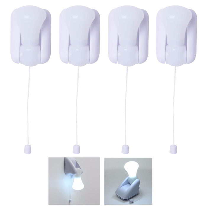 4 Pc Mini Pull Lamp Light Bulbs LED Stick On Battery Powered Bulb Portable Mount