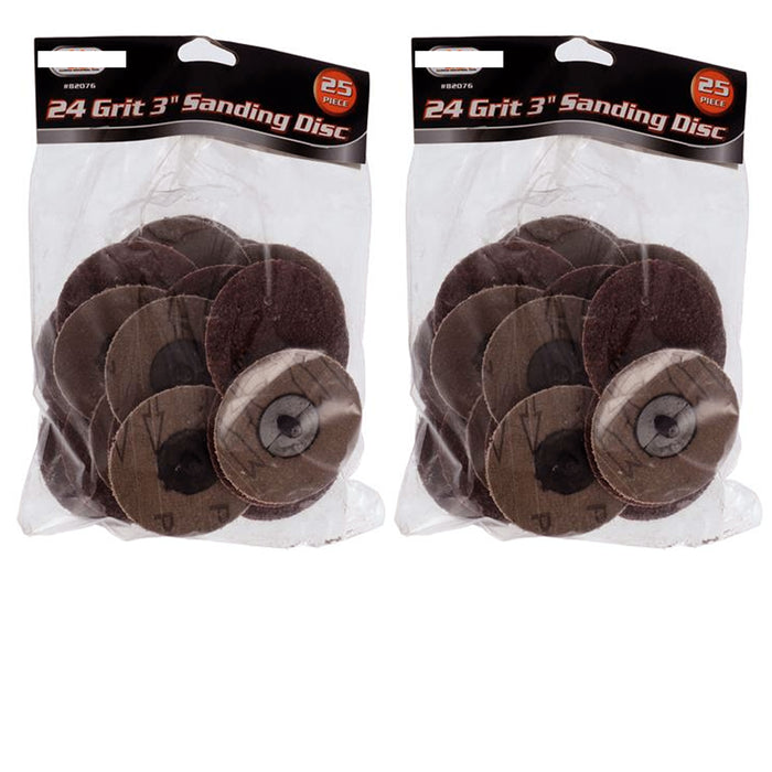 50 Pc 3" Sanding Disc 24 Grit Surface Roll Lock Pads Grinding Conditioning