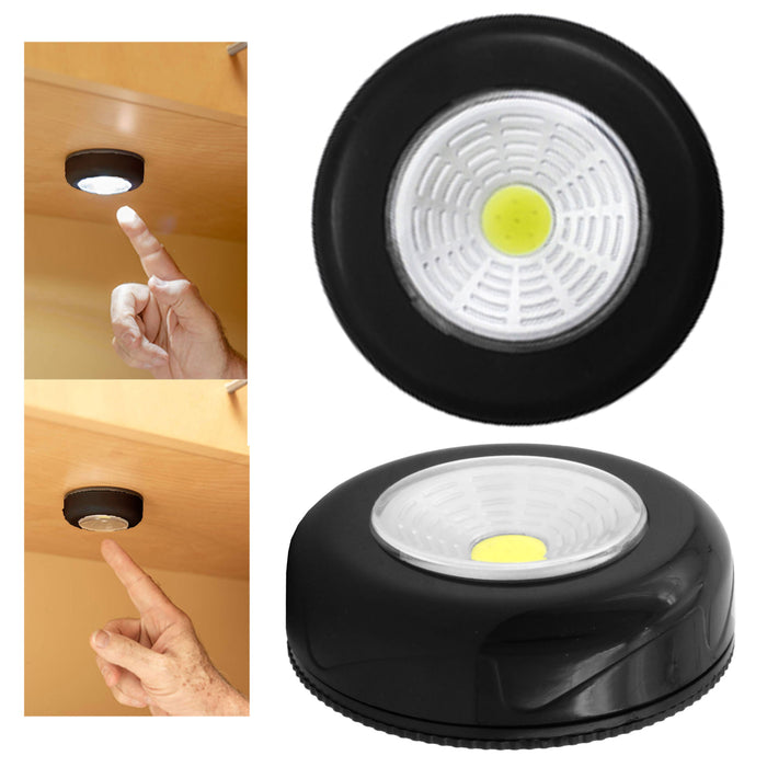 4 Pc COB LED Night Light Tap Push Closet Hallway Wireless Battery Operated Black