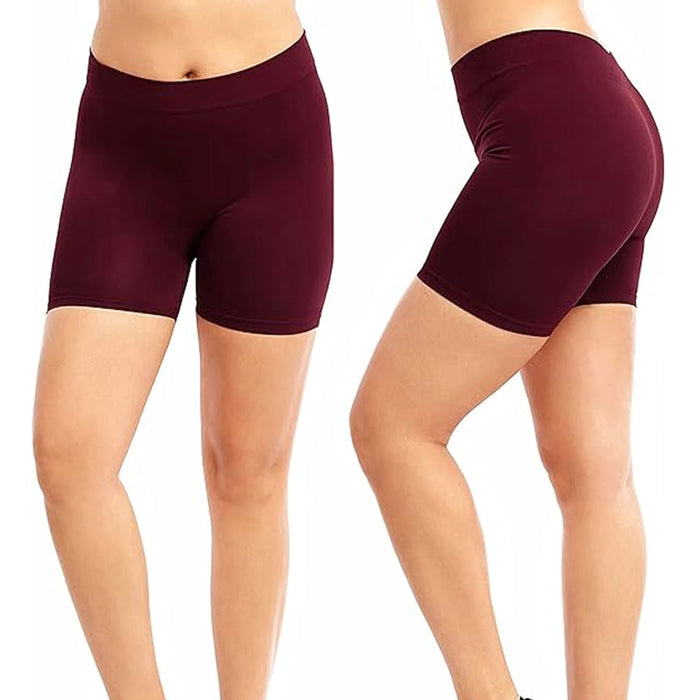 Womens Stretch Biker Bike Shorts Yoga Spandex Leggings Comfort Seamless Burgundy