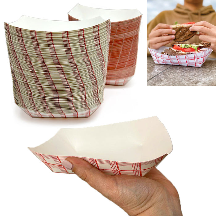 250 Ct Paper Food Tray Disposable Boat Plate Red Checkered Basket Containers