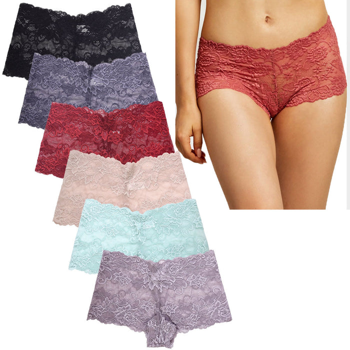 12 Pc Womens Lace Boyshort Panties Hipster Sexy Underwear Briefs Stretch XLarge