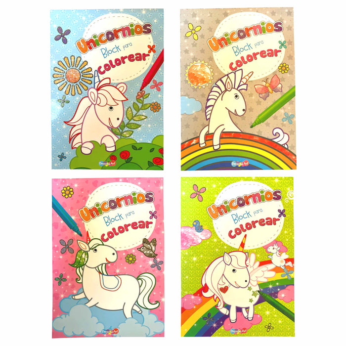 4 Pack Coloring Books Unicorn Designs Unicornios Block Para Colorear Kids Fun