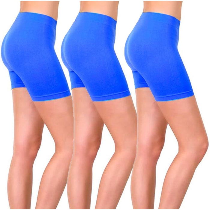 3 Pk Women Workout Seamless Biker Shorts Yoga Leggings Casual Comfort Royal Blue