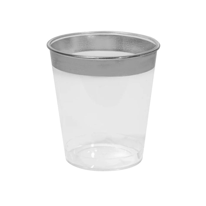 240 Pc Mini Plastic Shot Glasses Silver Rim Disposable Dessert Cups Party 1oz