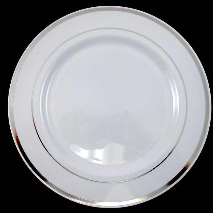 240 People Dinner Wedding Disposable Plastic Plates Silverware Silver Rim Party