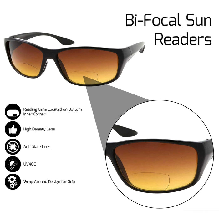 Vision Bifocal Reading Sunglasses Amber Lens UV400 Men Women Reader Glasses 2.00