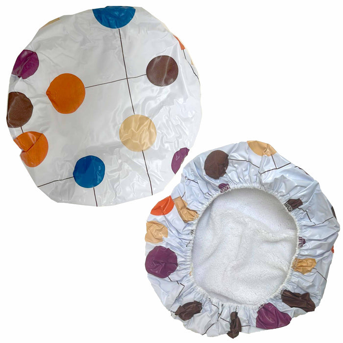 2 Pc Kids Teens Terry Cloth Lined Shower Cap Bouffant Pouch Bath Hat Hair Drying
