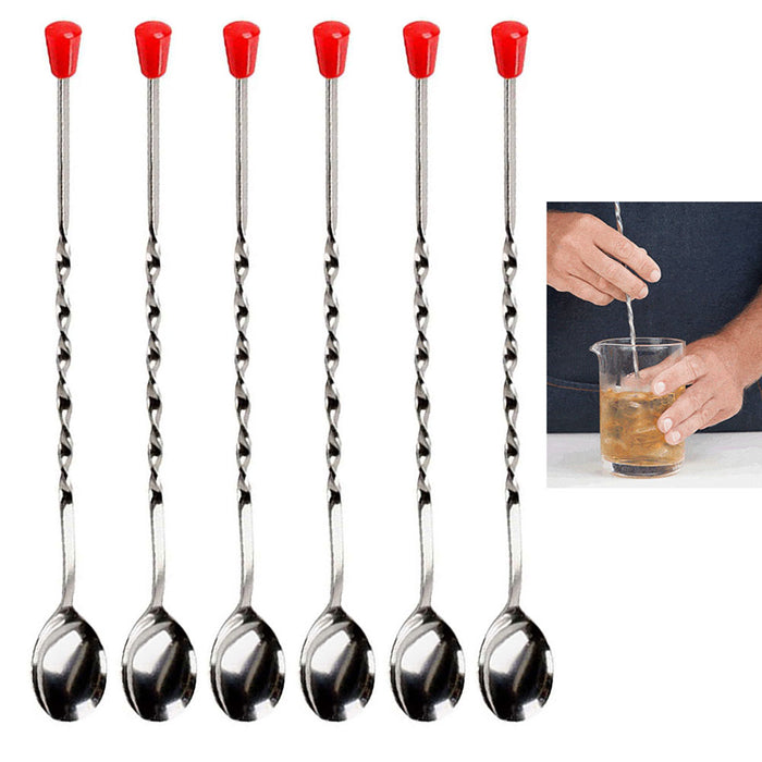 6 X Bar Mixing Spoon Long Stainless Steel Cocktail Muddler Mixed Stir Drinks 12"