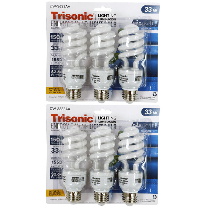 6 PC Daylight Bulb Light 33 W Energy Saving 150 Watt Output White Fluorescent