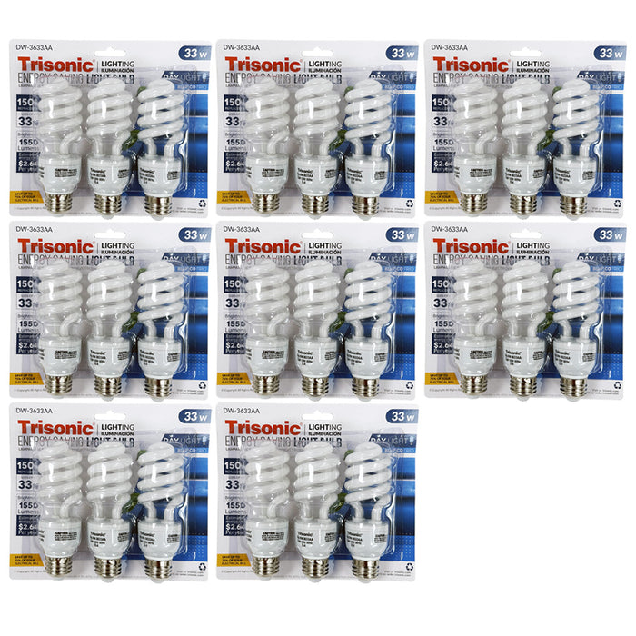 24 Daylight Bulbs CFL 150 Watt 150 W 33 W Energy Saving White Fluorescent Light