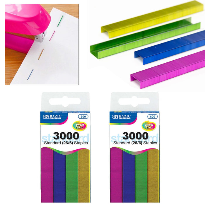 6000 Ct Metallic Colors Standard Staples (26/6) Chisel Point Home School Office
