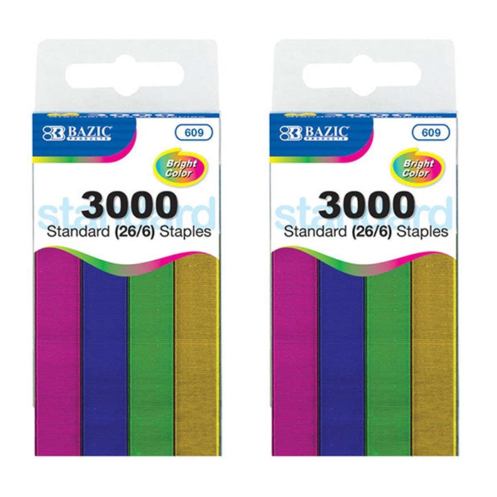 6000 Ct Metallic Colors Standard Staples (26/6) Chisel Point Home School Office