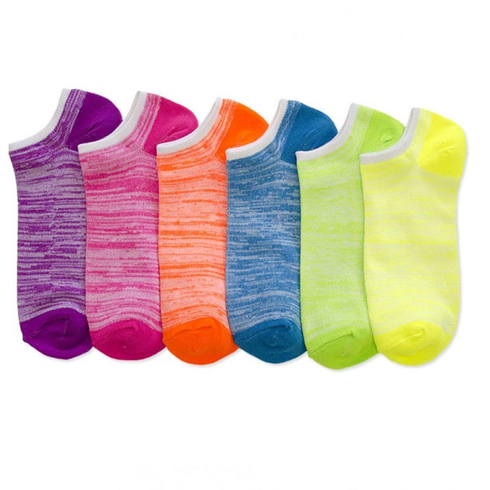 Lot Of 12 Women's Ladies No Show Neon Ankle Socks Multi Color Fashion Size 9-11