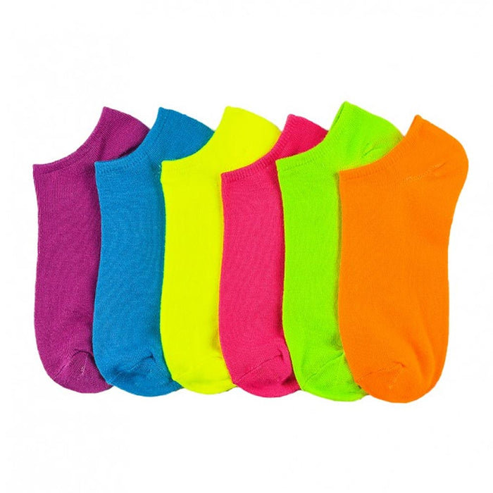 6 Pairs Women Ankle Sports Socks Neon Colorful No Show Low Cut US 9 11 Fashion