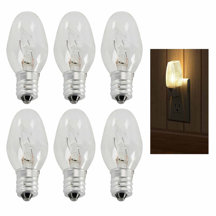 6 Pc Night Light Bulbs 7W 120V Clear Candelabra Chandelier Replacement Lighting