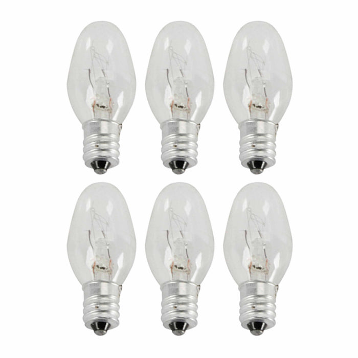 6 Pc Night Light Bulbs 7W 120V Clear Candelabra Chandelier Replacement Lighting