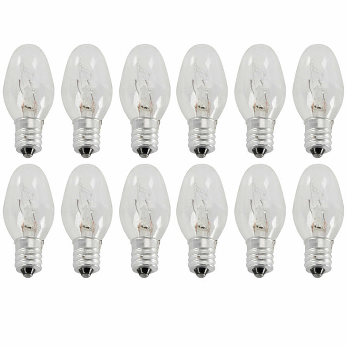 12 Pc Clear Night Light Bulbs Replacement 7W 120V Candelabra Base Home Lighting