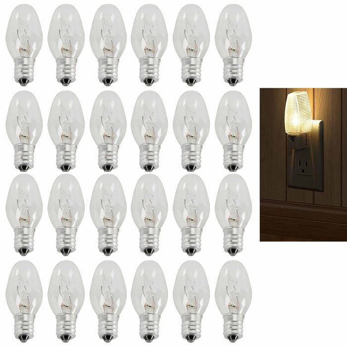 24 Pc 7W Night Light Bulbs Clear 120V Candelabra Base Replacement Lighting Lamp