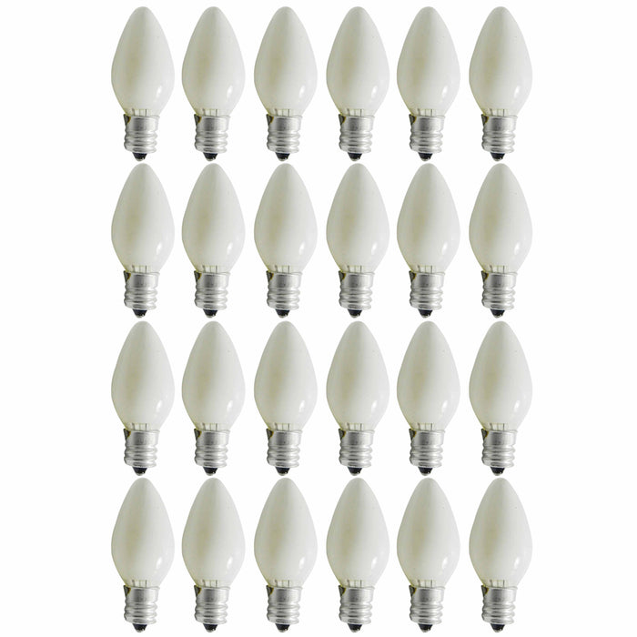 24 Pc Bulk 7 Watt Night Light Bulbs White 120V Candelabra Base Replacement Lamp