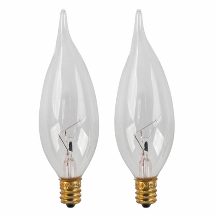 2 X Clear 40 Watt Light Bulbs Candelabra Base Lamp Flame Tip Chandelier 40W 120V