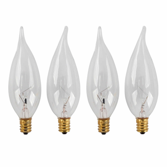 4 Pc Candelabra Light Bulbs Clear 40 Watt Lamp Chandelier 40W 120V Flame Tip