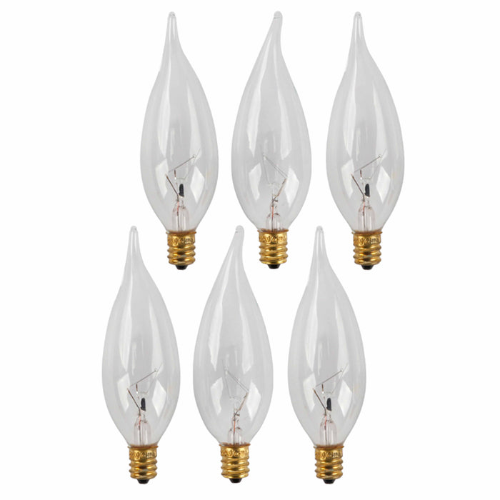 6 X 40W 120V Clear Light Bulbs Candelabra Base Chandelier Candle Shape Flame Tip
