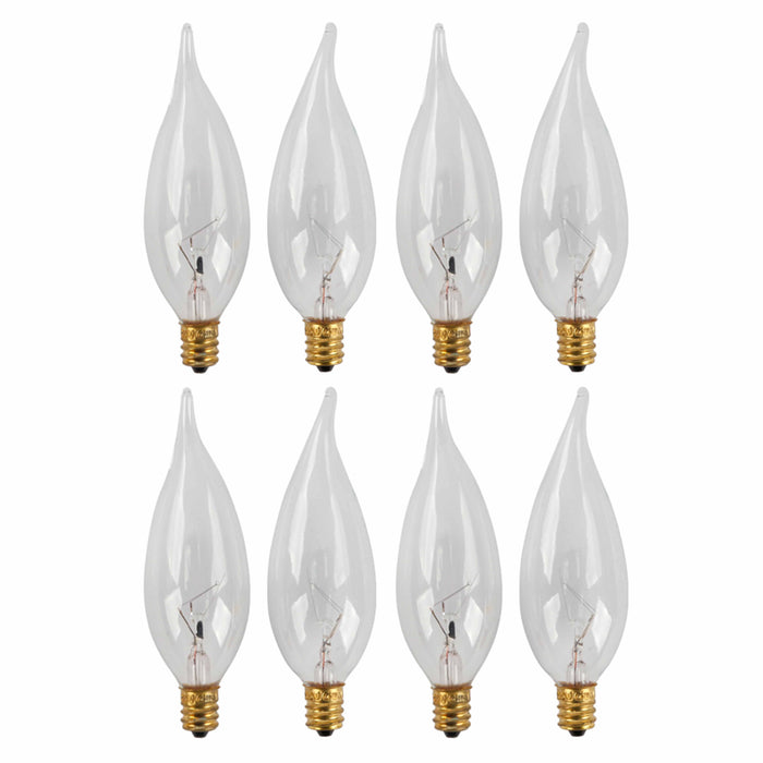 8 Pc Light Bulbs Candle Candelabra Base 40W 120V Lamp Chandelier Flame Tip Clear