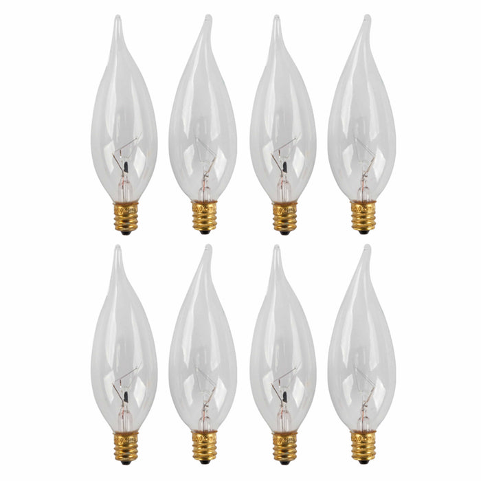 8 Pc Light Bulbs Candle Candelabra Base 40W 120V Lamp Chandelier Flame Tip Clear