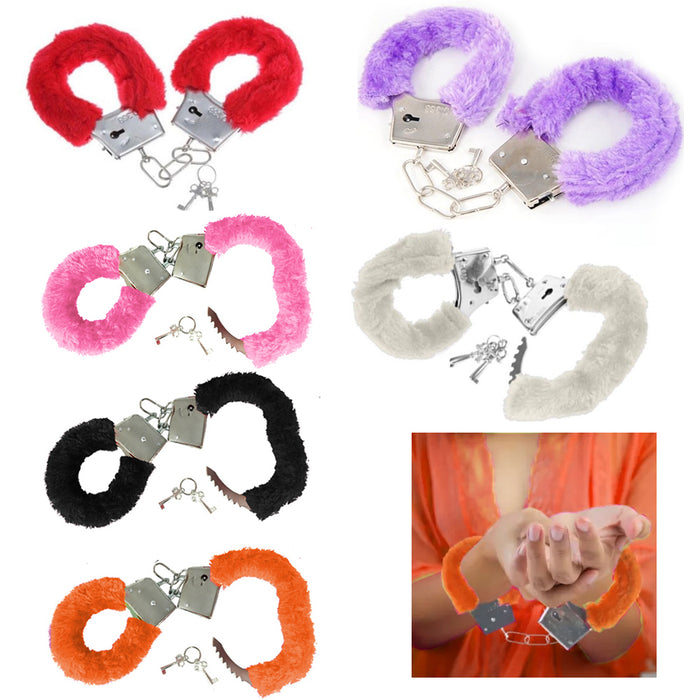 2 Pk Furry Handcuffs Adult Fun Naughty Gag Gift Novelty Fuzzy Toy Metal Romance