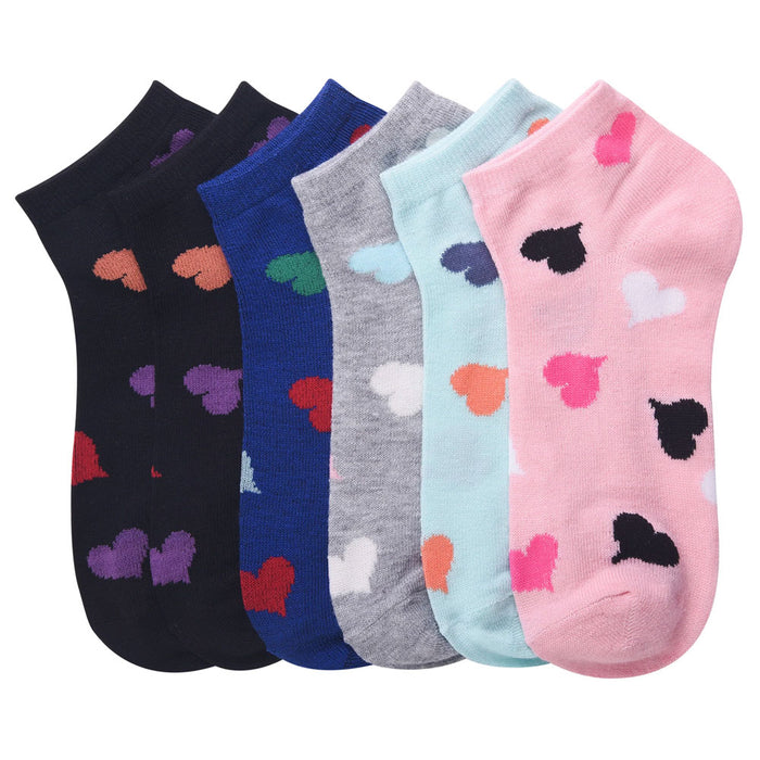 6 Pairs Women's Ankle Socks Fashion Soft Comfort Casual Low Cut Hearts Size 9-11