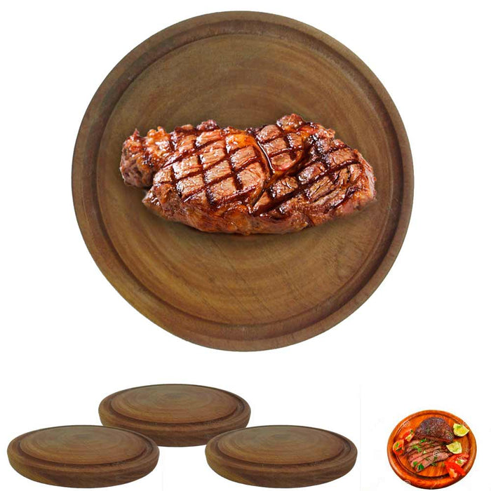 3 Plates Argentina Asado BBQ Cheese Serve Beef Meat Picnic Algarrobo Wood 9 1/4"