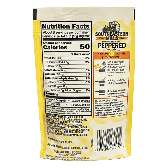 6 Peppered Gravy Mix Southeastern Mills Old Fashioned Sausage Flavored 2.75oz ea