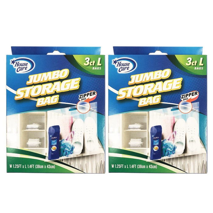6PC Large Storage Bags Clear Zippered 15x17 Strong Resealable Clothes Organizer