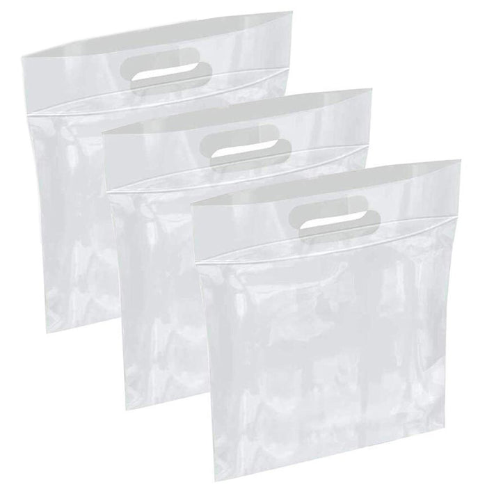 3 Large Plastic Clear Storage Bags Handle Resealable Zipper Clothes Travel 15x17