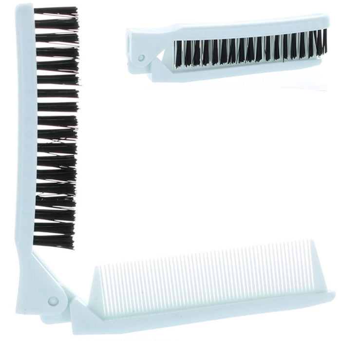 2 Folding Hair Compact Travel Brush Comb Pocket Size Car Purse Bag Styling Salon