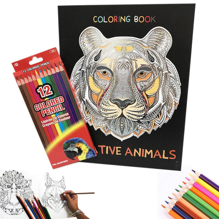 13PC Adult Coloring Book Set Colored Pencil Mandala Design Stress Relieving Calm