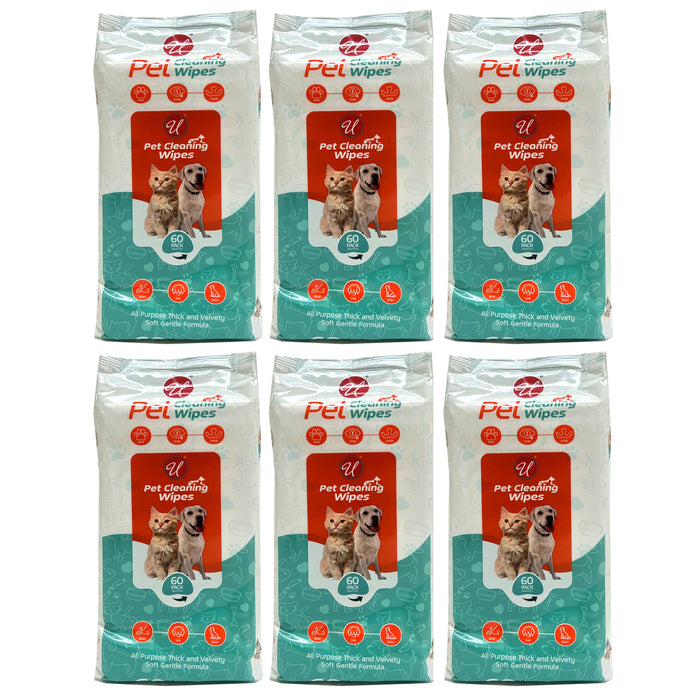 6 Pk Pets Multipurpose Wipes Dog Grooming Freshening Cat Dry Bath Cleaning 360ct