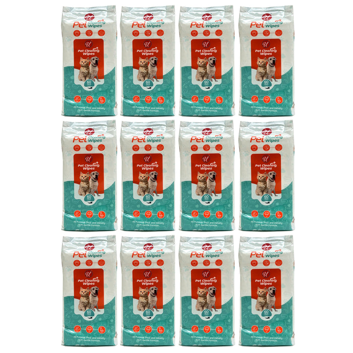 12 Pk Pets Grooming Wipes Dog Cat Dry Bath Wash Clean Ears Nose Butt Paws 720ct