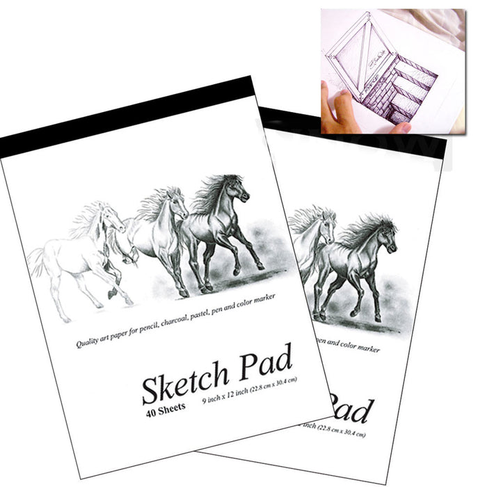 2 Set 9 x 12 Inches 40 Sheets Premium Quality Sketch Book Drawing Paper Pad Art