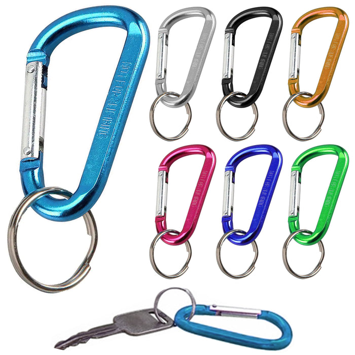 6 Pc Small D-Ring Aluminum Carabiner 2-3/8" Clip Snap Lock Hook Key Chain Colors