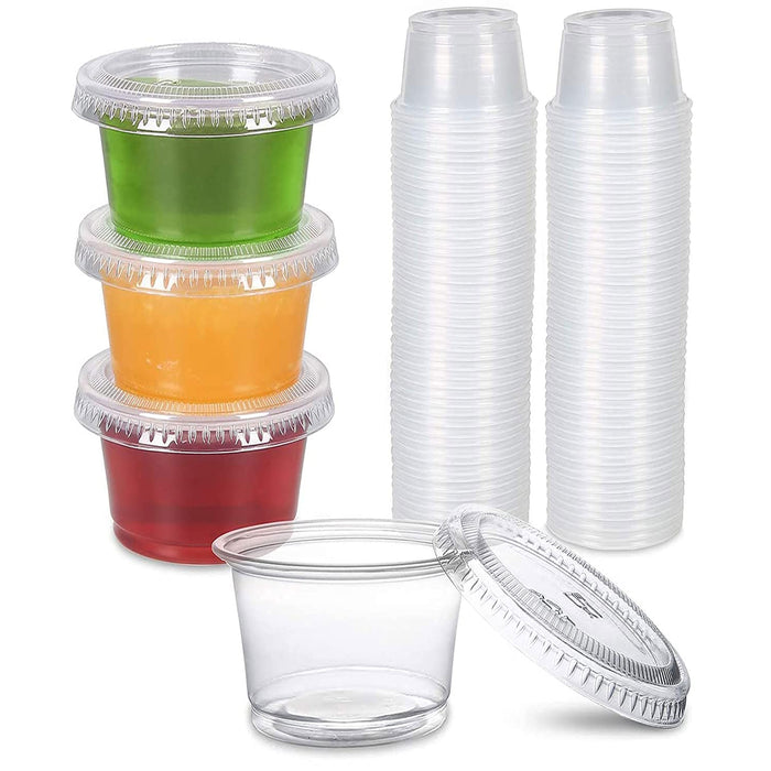 64 Ct Disposable Plastic Mini Cups Lids 2.5oz Condiments Sauce Dressing Portion