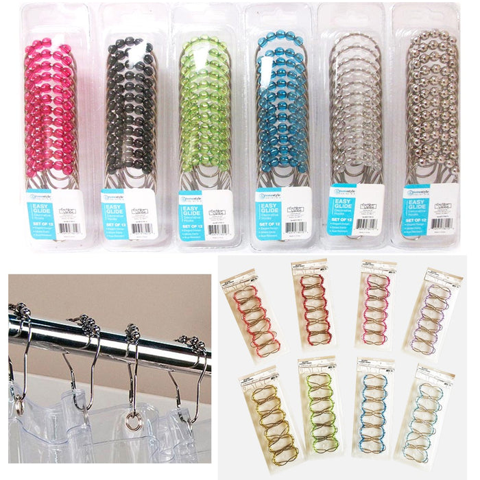 12 Pc Easy Glide Heavy Duty Hooks Decorative Shower Rod Curtain Rings Bathroom !