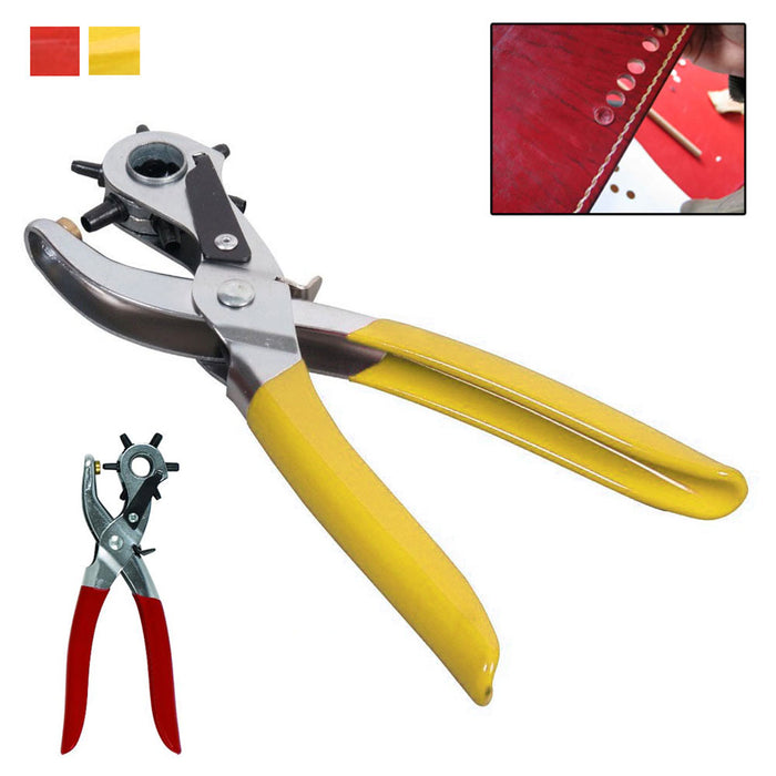 9" Rubber Gripped Carbon Steel 6 Size Revolving Leather Hole Punch Tool Brass