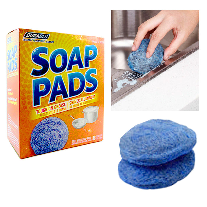 8 Steel Wool Soap Pads Scrubber Sponge Rust Remover Dish Washing Kitchen Cleaner