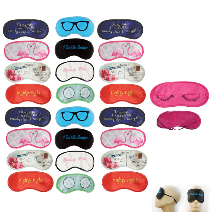 24 pc Travel Eye Mask Sleeping Shade Silk Embroidered Blindfold Cover Sleep Rest