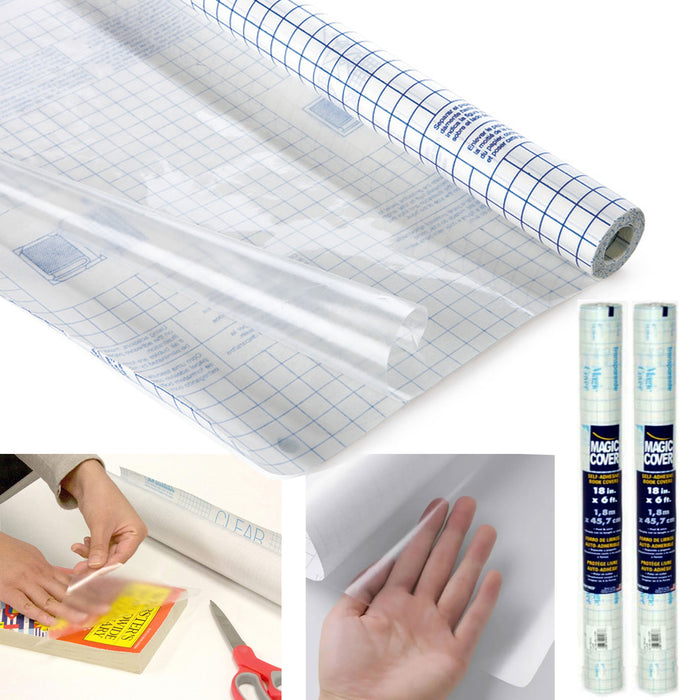 2 Rolls Transparent Covering Self Adhesive Clear Peel Stick Film Cover 18"x6ft